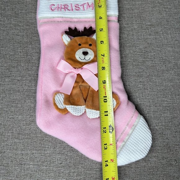 St Nick's Choice Baby's First Christmas Reindeer w/ Bow Stocking Pink - Picture 7 of 8